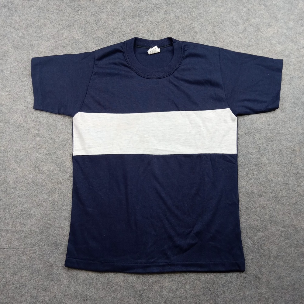 Vintage Velva Sheen Shirt Boys Large Single Stitch Blank‎ Blue White Youth Kids